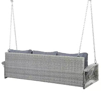 Balançoire de porche en osier de PE de 69 pouces pour 3 personnes avec coussins et tissage durable pour l'extérieur