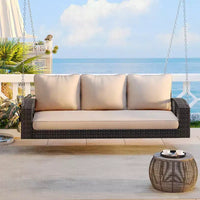 69-Inch PE Wicker 3-Person Porch Swing with Cushions and Durable Weave for Outdoor Use
