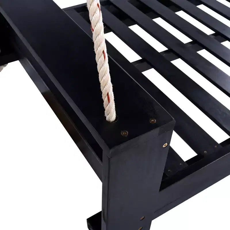 Lit-balancelle de terrasse une place avec cadre en bois d'acacia et cordes en chanvre pour jardin et arrière-cour
