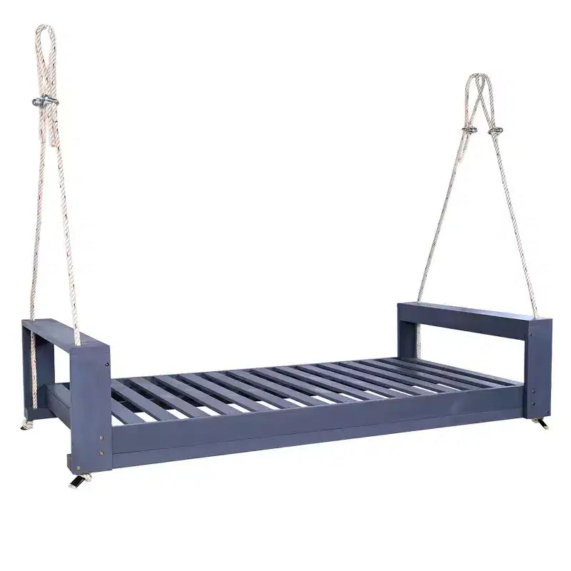 Lit-balancelle de terrasse une place avec cadre en bois d'acacia et cordes en chanvre pour jardin et arrière-cour