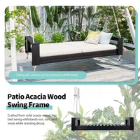 Lit-balancelle de terrasse une place avec cadre en bois d'acacia et cordes en chanvre pour jardin et arrière-cour