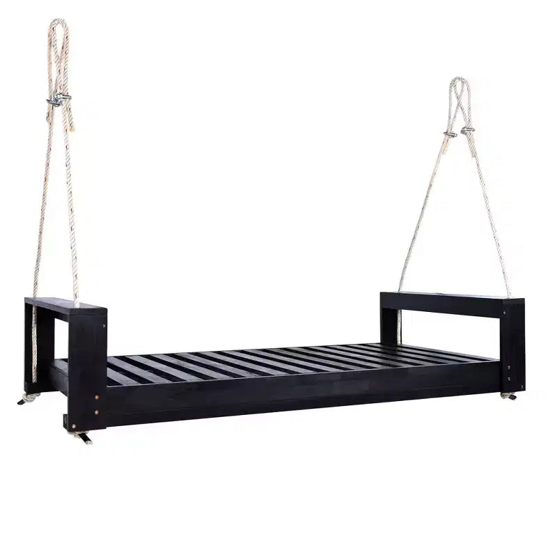 Lit-balancelle de terrasse une place avec cadre en bois d'acacia et cordes en chanvre pour jardin et arrière-cour