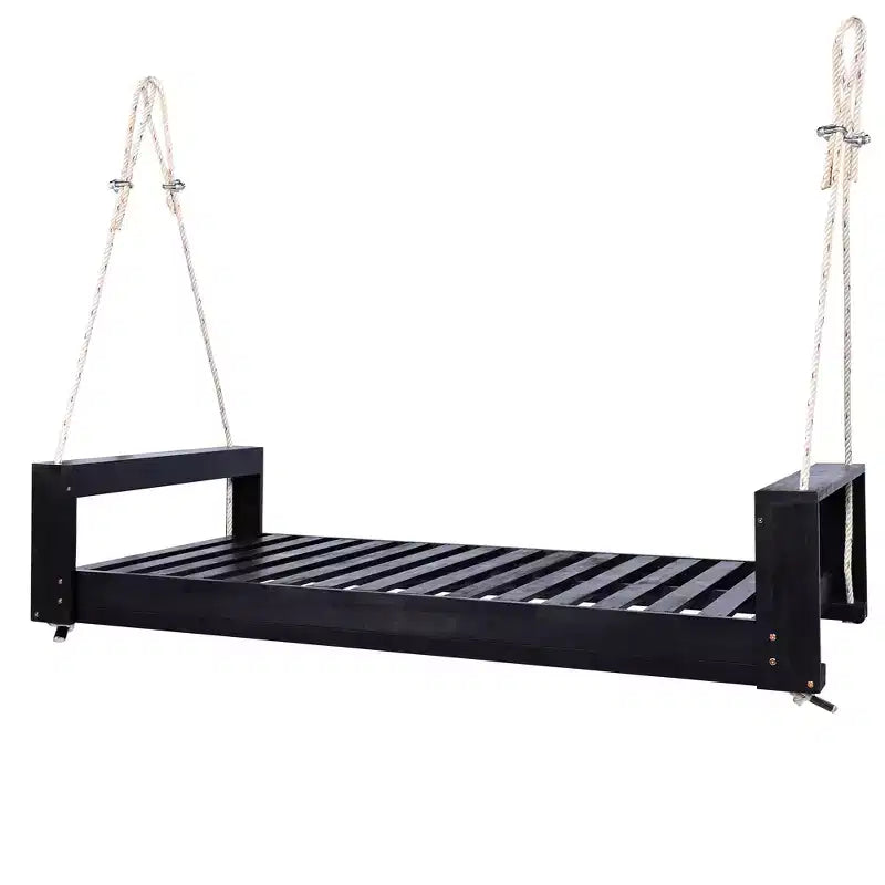 Lit-balancelle de terrasse une place avec cadre en bois d'acacia et cordes en chanvre pour jardin et arrière-cour