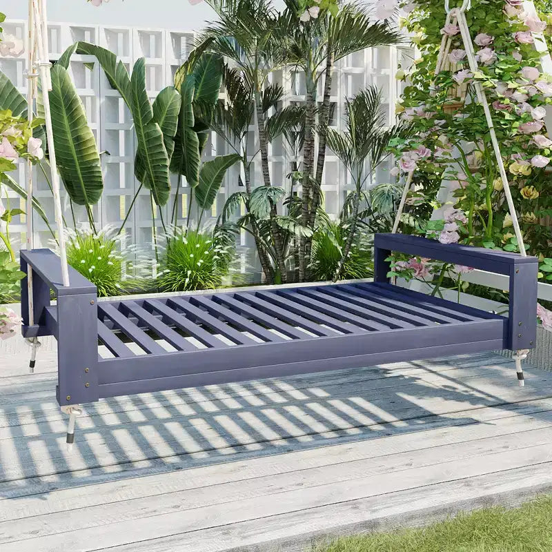Lit-balancelle de terrasse une place avec cadre en bois d'acacia et cordes en chanvre pour jardin et arrière-cour