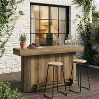 Lantine table de bar, unité de bar maison en bois 63 pouces avec repose-pied métallique, table de pub avec étagères de rangement pour salon, bistro, salle à manger (brun)