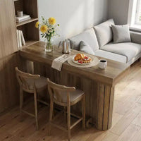 Lantine table de bar, unité de bar maison en bois 63 pouces avec repose-pied métallique, table de pub avec étagères de rangement pour salon, bistro, salle à manger (brun)
