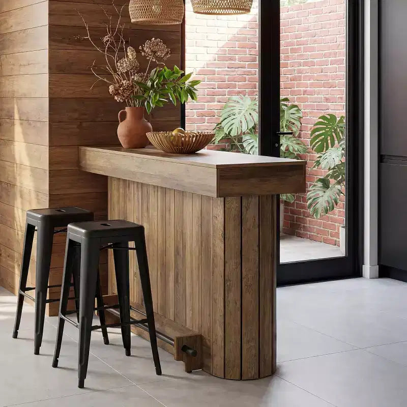 Lantine table de bar, unité de bar maison en bois 63 pouces avec repose-pied métallique, table de pub avec étagères de rangement pour salon, bistro, salle à manger (brun)