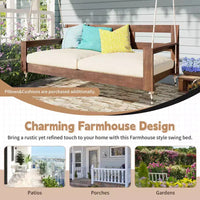 Cadre de balancelle de porche lit de jour taille Twin en bois d'acacia et cordes de chanvre pour jardin et patio