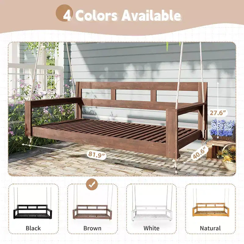 Cadre de balancelle de porche lit de jour taille Twin en bois d'acacia et cordes de chanvre pour jardin et patio