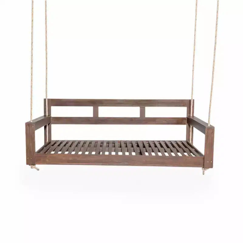 Cadre de balancelle de porche lit de jour taille Twin en bois d'acacia et cordes de chanvre pour jardin et patio
