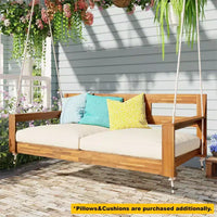 Cadre de balancelle de porche lit de jour taille Twin en bois d'acacia et cordes de chanvre pour jardin et patio