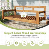 Cadre de balancelle de porche lit de jour taille Twin en bois d'acacia et cordes de chanvre pour jardin et patio