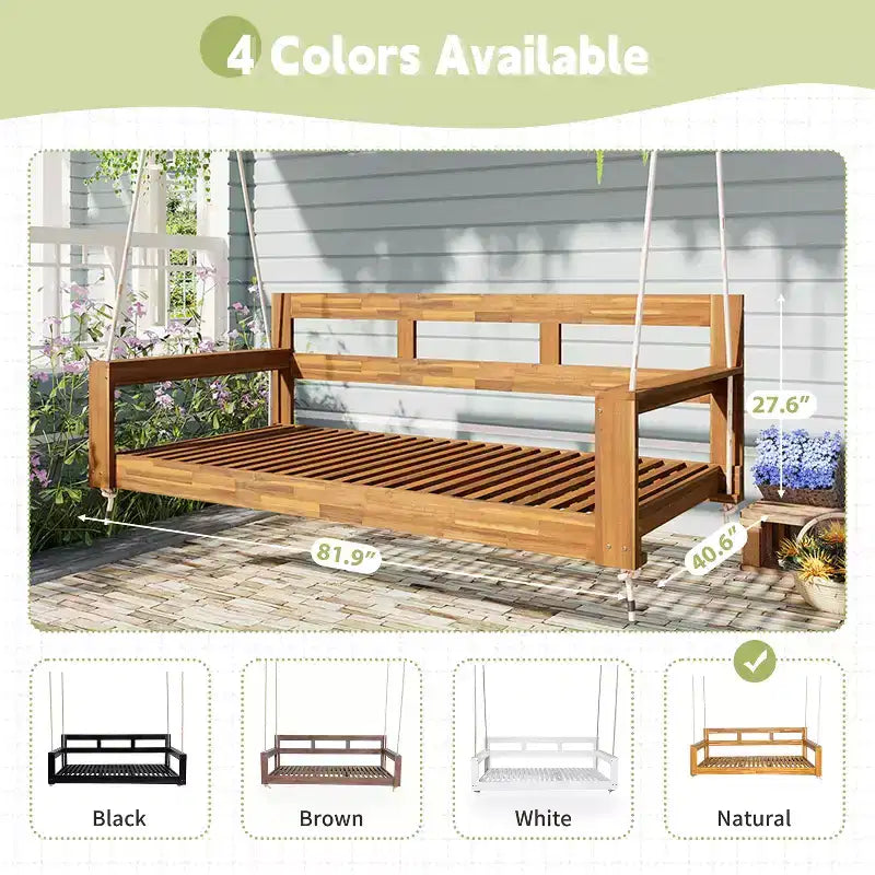 Cadre de balancelle de porche lit de jour taille Twin en bois d'acacia et cordes de chanvre pour jardin et patio