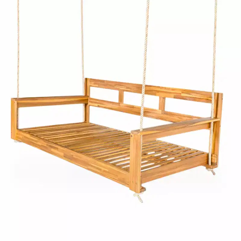 Cadre de balancelle de porche lit de jour taille Twin en bois d'acacia et cordes de chanvre pour jardin et patio