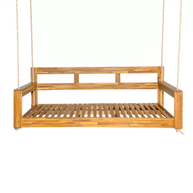 Cadre de balancelle de porche lit de jour taille Twin en bois d'acacia et cordes de chanvre pour jardin et patio