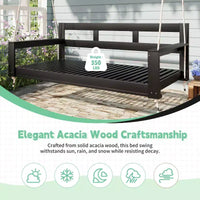 Cadre de balancelle de porche lit de jour taille Twin en bois d'acacia et cordes de chanvre pour jardin et patio