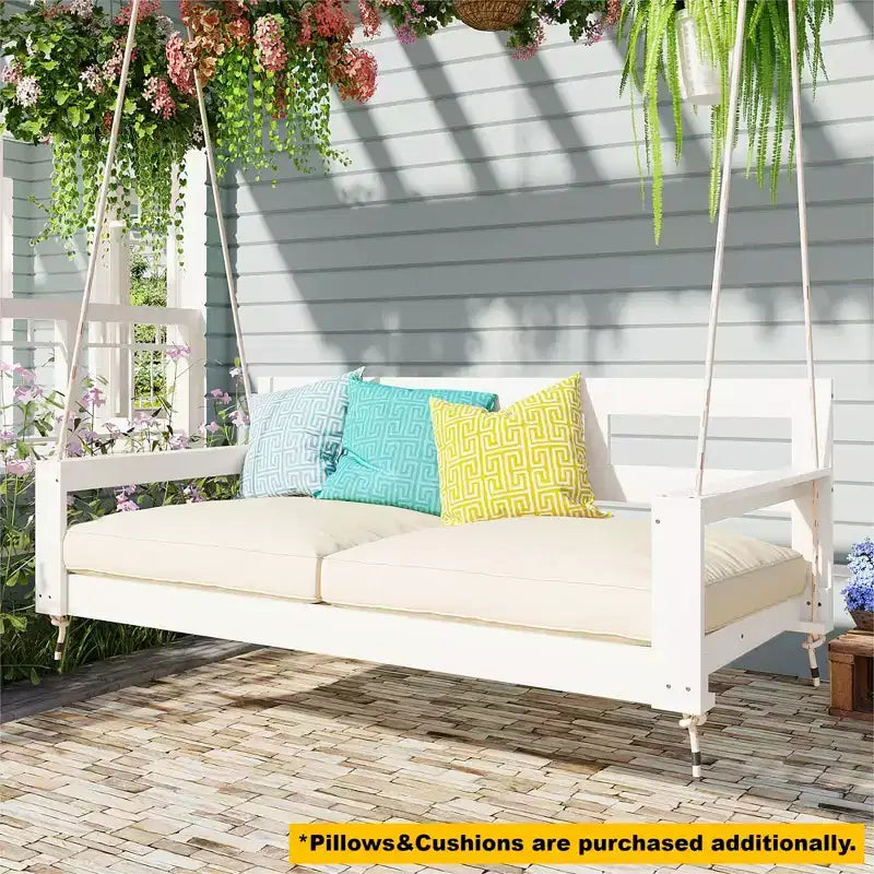 Cadre de balancelle de porche lit de jour taille Twin en bois d'acacia et cordes de chanvre pour jardin et patio