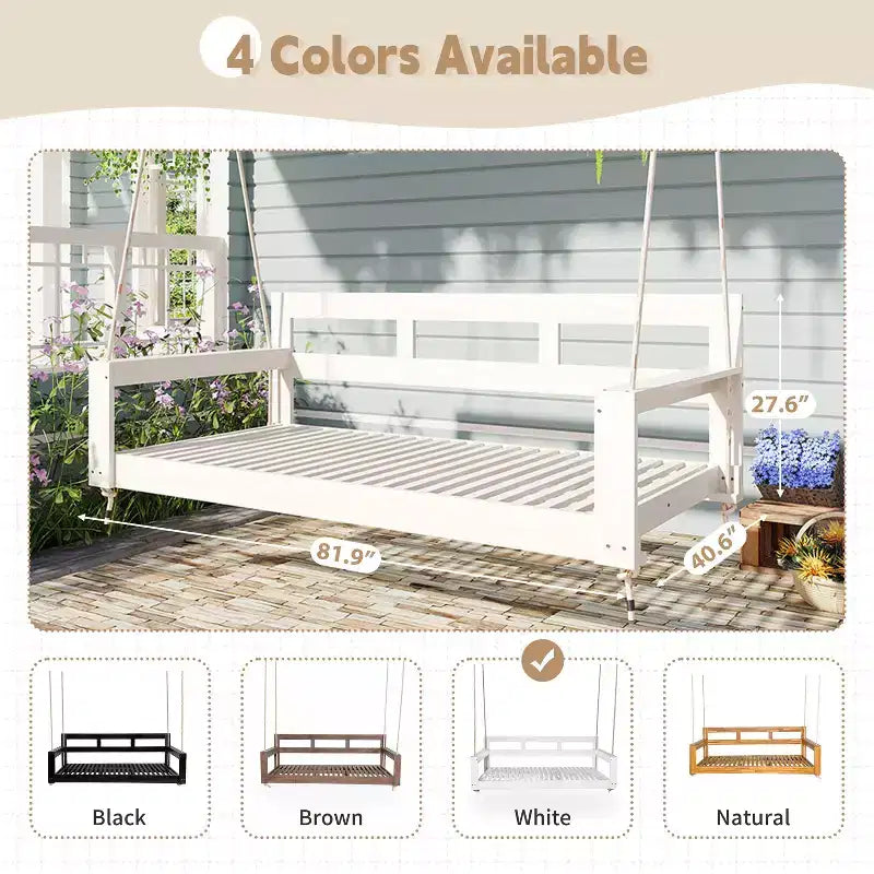 Cadre de balancelle de porche lit de jour taille Twin en bois d'acacia et cordes de chanvre pour jardin et patio
