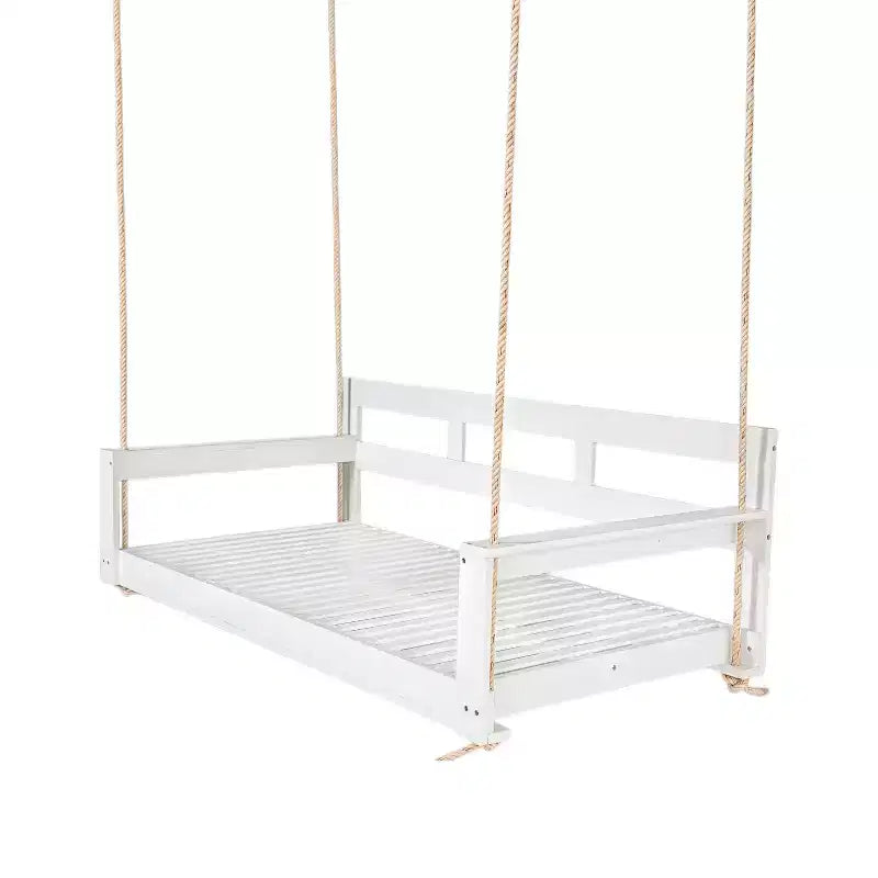 Cadre de balancelle de porche lit de jour taille Twin en bois d'acacia et cordes de chanvre pour jardin et patio