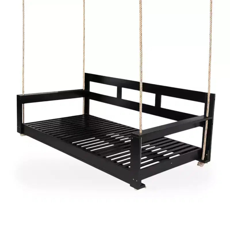 Cadre de balancelle de porche lit de jour taille Twin en bois d'acacia et cordes de chanvre pour jardin et patio