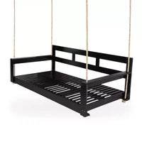 Cadre de balancelle de porche lit de jour taille Twin en bois d'acacia et cordes de chanvre pour jardin et patio