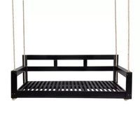 Cadre de balancelle de porche lit de jour taille Twin en bois d'acacia et cordes de chanvre pour jardin et patio