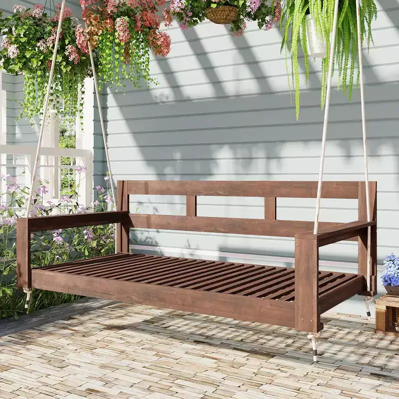 Cadre de balancelle de porche lit de jour taille Twin en bois d'acacia et cordes de chanvre pour jardin et patio