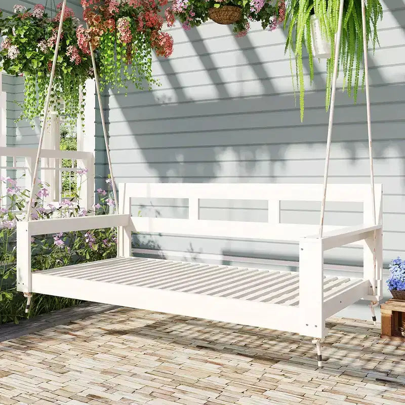 Cadre de balancelle de porche lit de jour taille Twin en bois d'acacia et cordes de chanvre pour jardin et patio