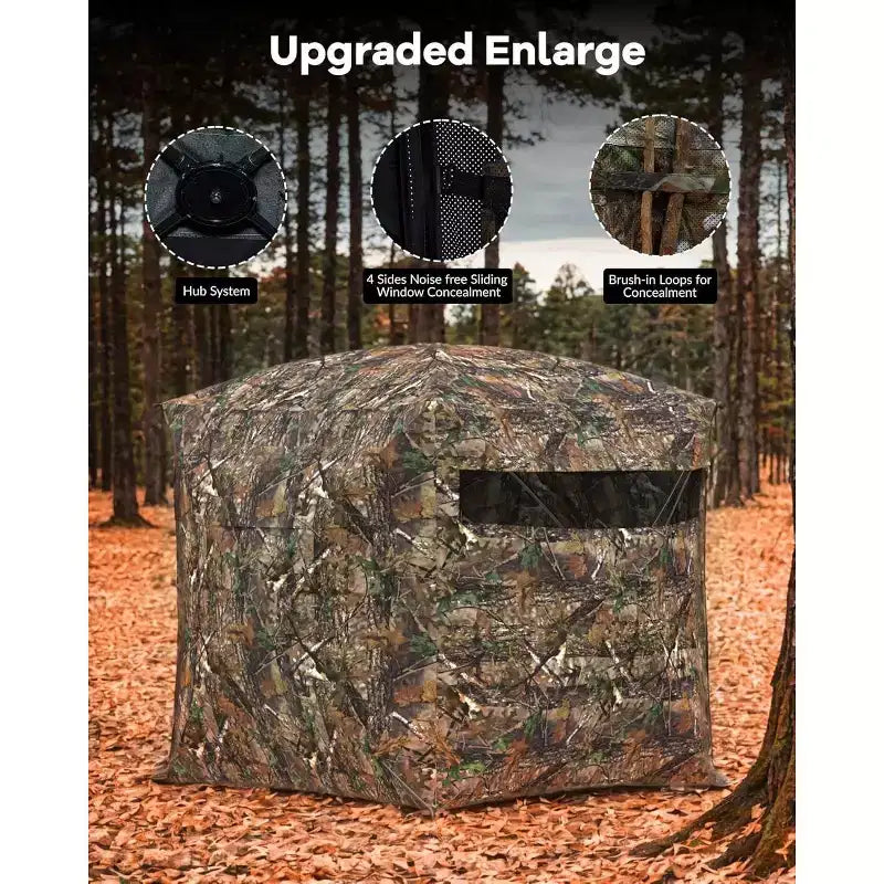 Affût de chasse au sol pop-up 270 transparent pour 2 à 4 personnes, tente de camouflage imperméable avec porte magnétique silencieuse, portable pour la chasse au cerf et au dindon