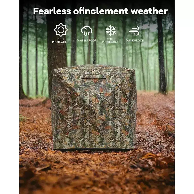 Affût de chasse au sol pop-up 270 transparent pour 2 à 4 personnes, tente de camouflage imperméable avec porte magnétique silencieuse, portable pour la chasse au cerf et au dindon