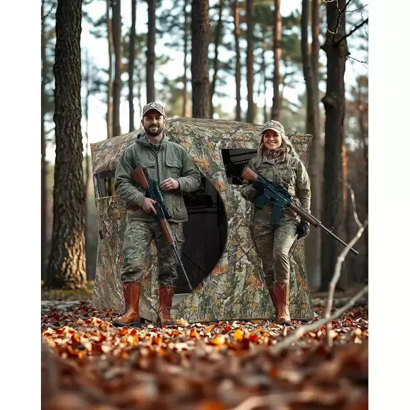 270 Tente d'affût Pop Up Transparente pour 2 à 4 Personnes, Abri de Chasse Camouflage Étanche avec Porte Magnétique Silencieuse, Portable pour la Chasse au Cerf et à la Dinde