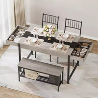Ensemble de salle à manger 4 pièces avec 2 chaises et 1 banc (table rectangulaire avec deux tiroirs) - Idéal pour la cuisine, la salle à manger ou le jardin