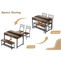 Ensemble de salle à manger 4 pièces avec 2 chaises et 1 banc (table rectangulaire avec deux tiroirs) - Idéal pour la cuisine, la salle à manger ou le jardin