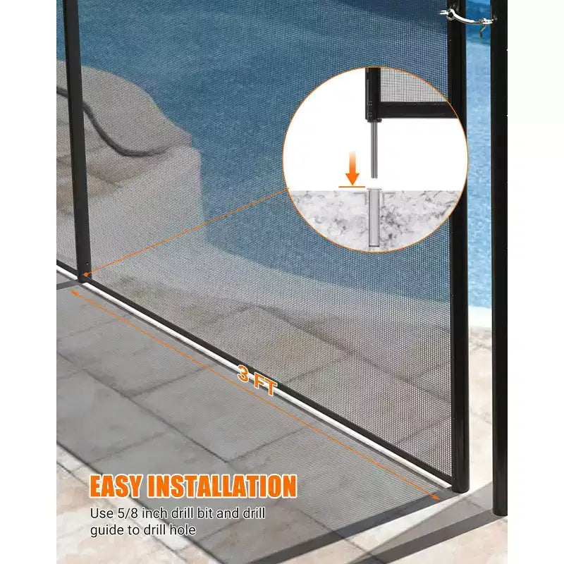 Clôture de piscine amovible robuste 4x108FT, barrière de sécurité en maille PVC, installation facile à faire soi-même, protection enfant et animal de compagnie, pieds en acier inoxydable