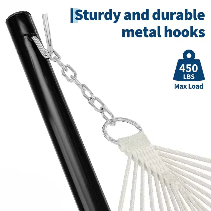 Support de hamac en acier robuste de 3,6 m avec crochets et chaînes Conception portable pour 2 personnes, capacité de 204 kg, idéal pour l'extérieur
