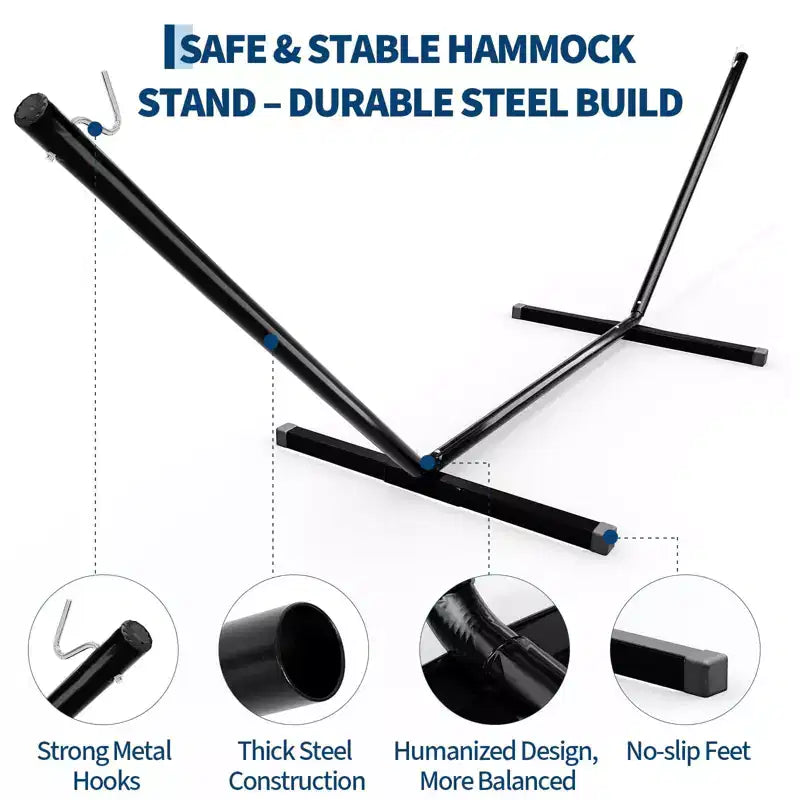 Support de hamac en acier robuste de 3,6 m avec crochets et chaînes Conception portable pour 2 personnes, capacité de 204 kg, idéal pour l'extérieur