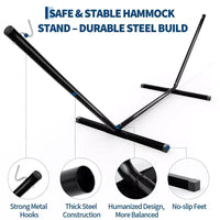 Support de hamac en acier robuste de 3,6 m avec crochets et chaînes Conception portable pour 2 personnes, capacité de 204 kg, idéal pour l'extérieur