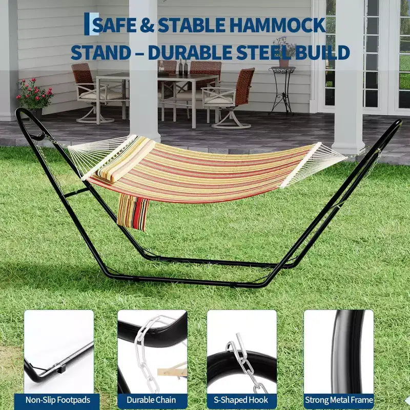 Support de hamac double universel avec capacité de poids 550 livres, support de hamac d'extérieur très résistant, compatible avec hamacs de 9 à 14 pieds de long, finition Noir