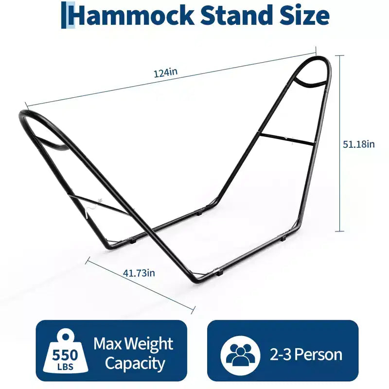 Support de hamac double universel avec capacité de poids 550 livres, support de hamac d'extérieur très résistant, compatible avec hamacs de 9 à 14 pieds de long, finition Noir