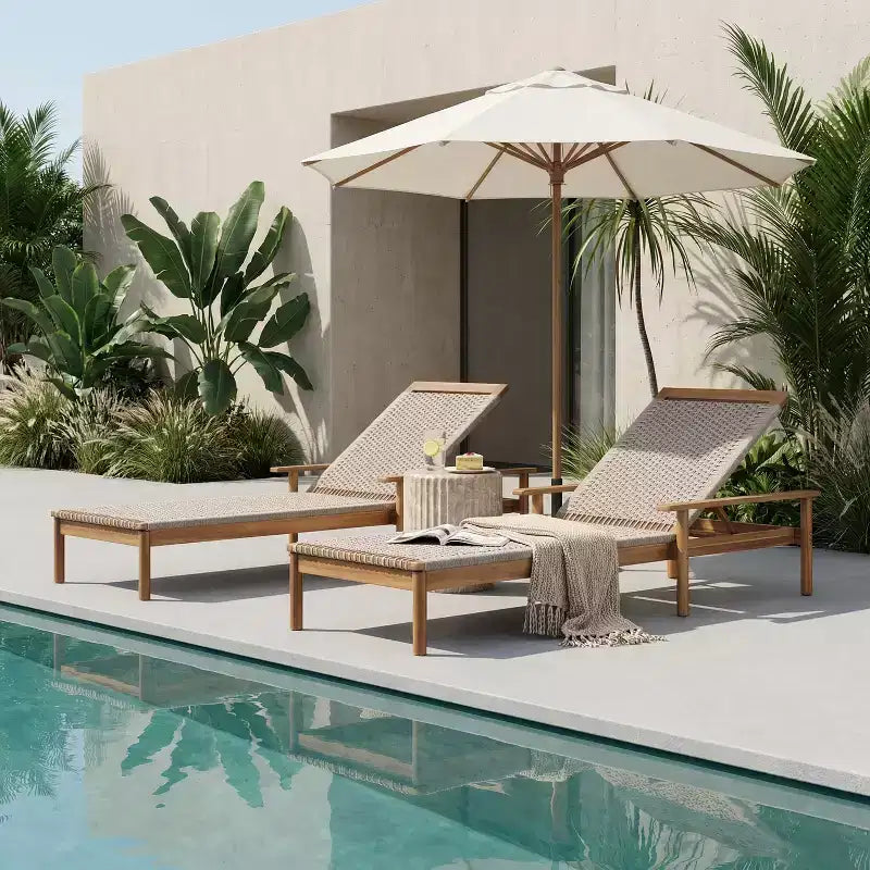 Chaise longue d'extérieur moderne en bois d'acacia et corde Christopher Knight Home Huyn