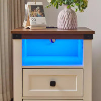 Homy Casa table de chevet à 2 tiroirs, table d'appoint moderne avec station de recharge et veilleuse LED, blanc