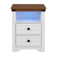 Homy Casa table de chevet à 2 tiroirs, table d'appoint moderne avec station de recharge et veilleuse LED, blanc