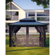 Gazebo à toit rigide 12*14 pi avec double toit en metal, pavillon d'extérieur toutes saisons, auvent pour patio, terrasse et arrière-cour avec filet et rideaux d'intimite
