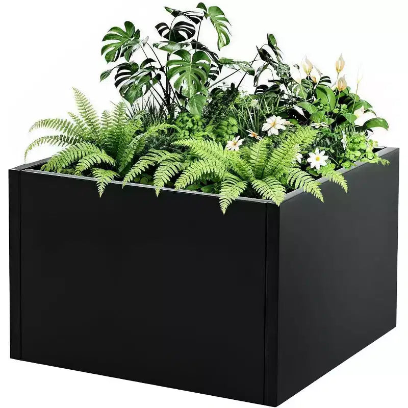 Carré potager surélevé en métal, pot de fleurs carré noir pour extérieur avec étagère amovible et base ouverte, jardinière de grande capacité pour légumes, fleurs, herbes aromatiques