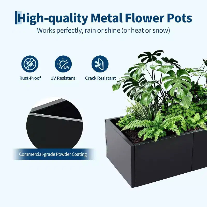 Carré potager surélevé en métal, pot de fleurs carré noir pour extérieur avec étagère amovible et base ouverte, jardinière de grande capacité pour légumes, fleurs, herbes aromatiques