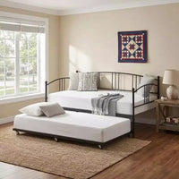 COZONY - Lit de jour avec gigogne, canapé-lit métallique Twin avec lattes en acier, tête de lit arquée, lit d'amis gain de place pour salon et chambre, noir