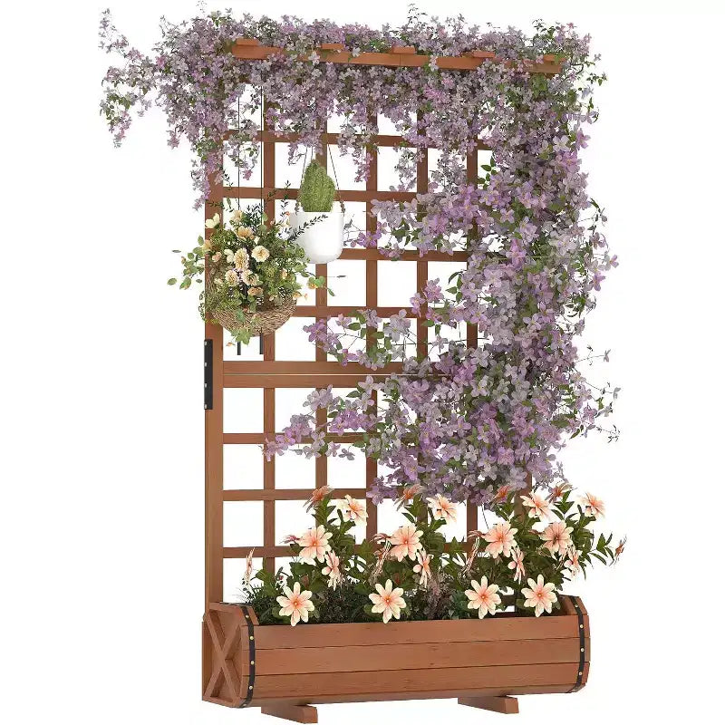 Carre de jardin sureleve haut 67 avec treillis et toit, bac en bois pour plantes grimpantes, grand carre de jardin interieur/extérieur pour legumes, herbes et fleurs