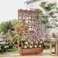 Carre de jardin sureleve haut 67 avec treillis et toit, bac en bois pour plantes grimpantes, grand carre de jardin interieur/extérieur pour legumes, herbes et fleurs