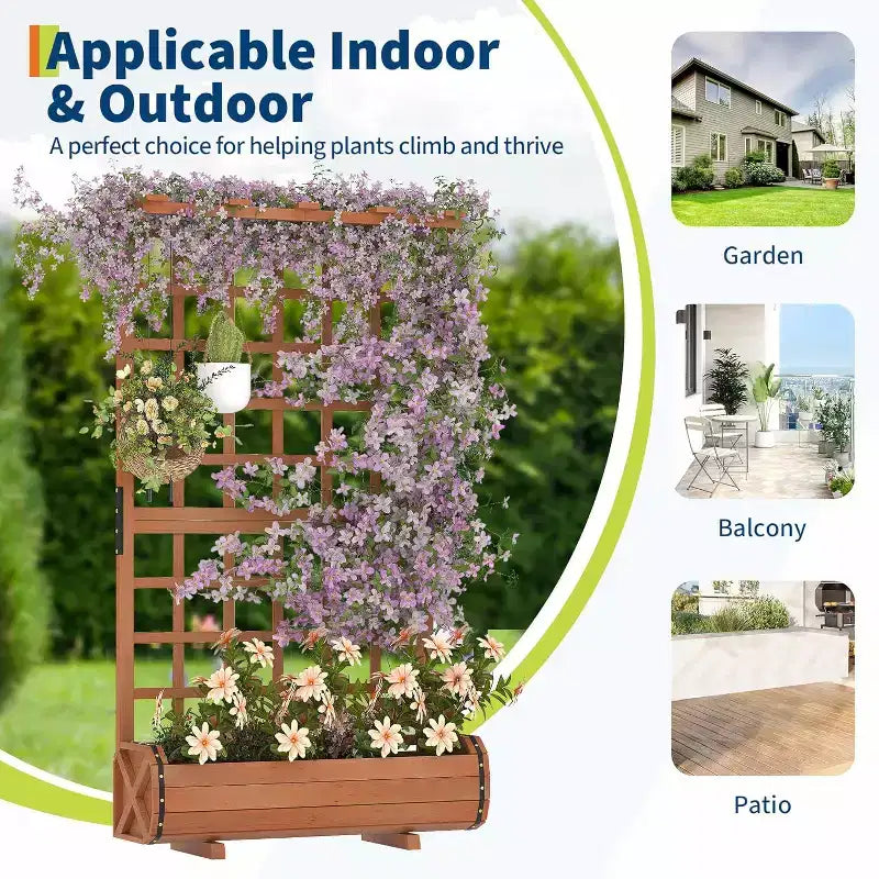Carre de jardin sureleve haut 67 avec treillis et toit, bac en bois pour plantes grimpantes, grand carre de jardin interieur/extérieur pour legumes, herbes et fleurs
