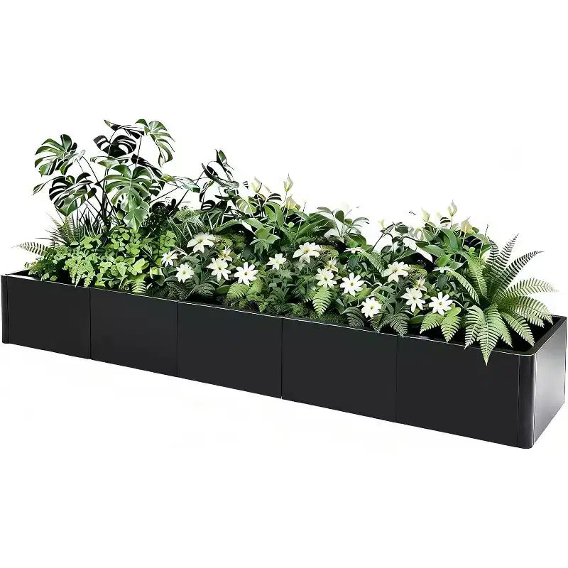Carré potager surélevé extra-long en métal à base ouverte moderne, assemblage sans outil par encliquetage, coins arrondis, base ouverte, trous de drainage, pour patio, balcon, jardin